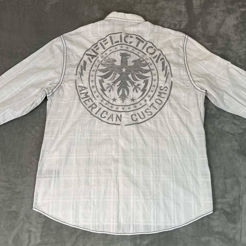 Affliction Black Premium American Customs Shirt Mens 2XL White Plaid Long Sleeve